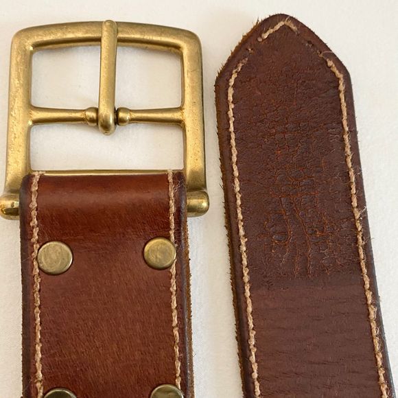 Lucky Brand Belt Mens 32 Medium Rugged Chestnut Brown Leather Contrast Stitch - Picture 9 of 15